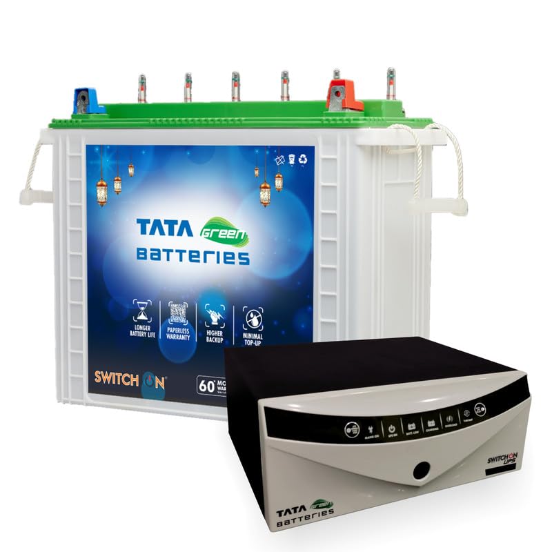 Tata Green Batteries Inverter & Battery Combo (Switch On Pure Sine Wave 1000Va/12V Inverter Intt2400 200Ah Tall Tubular Inverter Battery)