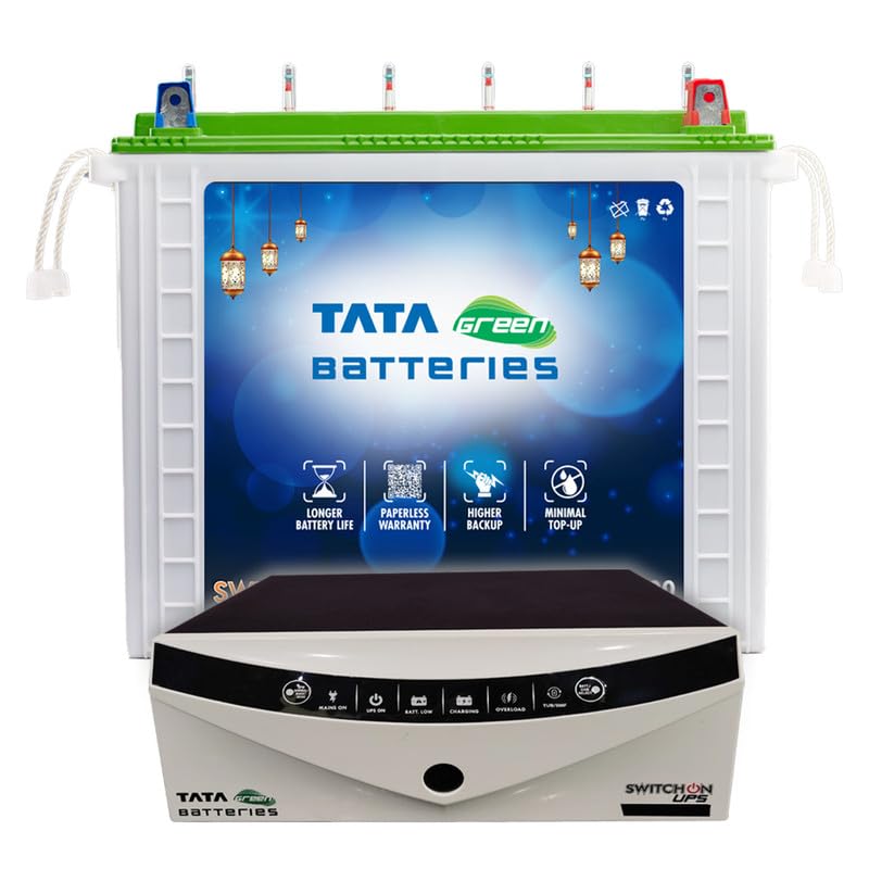 Tata Green Batteries Inverter & Battery Combo (Switch On Pure Sine Wave 1000Va/12V Inverter Intt2400 200Ah Tall Tubular Inverter Battery)