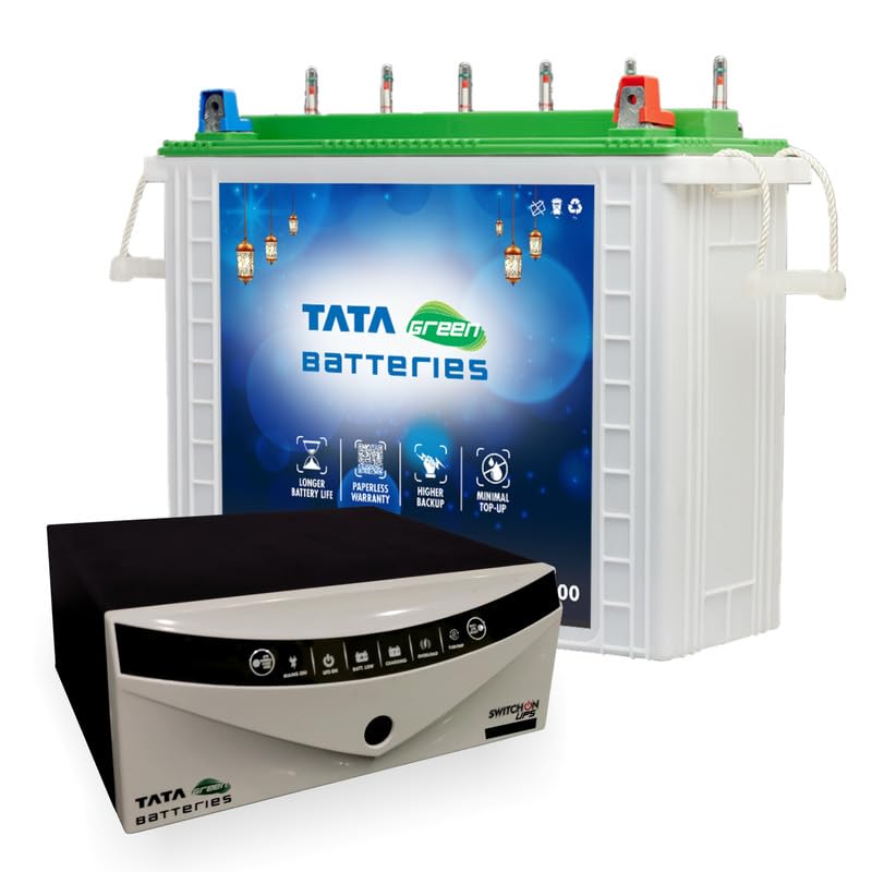 Tata Green Batteries Inverter & Battery Combo (Switch On Pure Sine Wave 1000Va/12V Inverter Intt2400 200Ah Tall Tubular Inverter Battery)