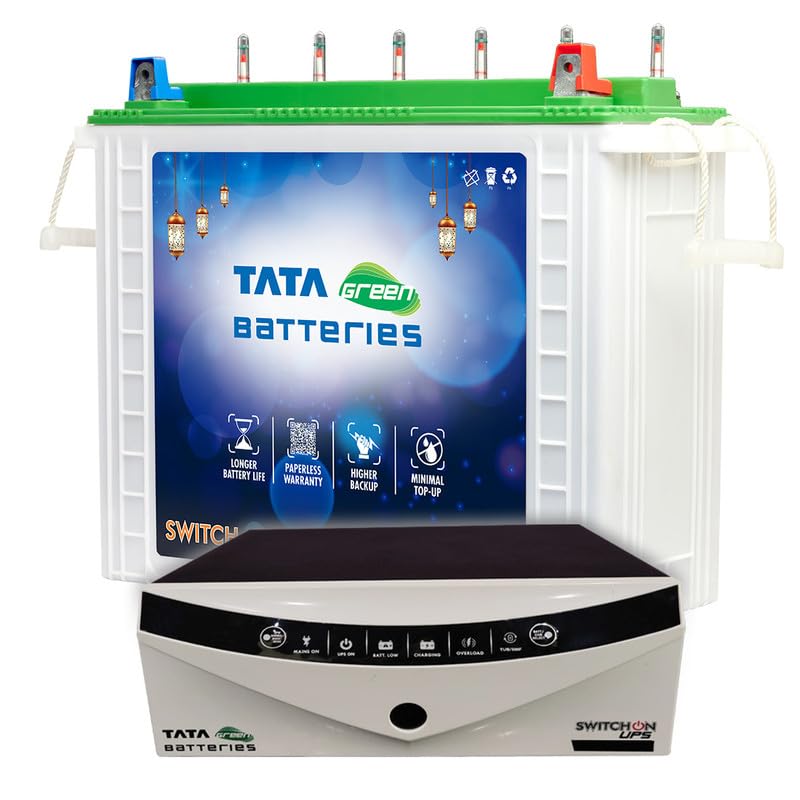 Tata Green Batteries Inverter & Battery Combo (Switch On Pure Sine Wave 1000Va/12V Inverter Intt2400 200Ah Tall Tubular Inverter Battery)