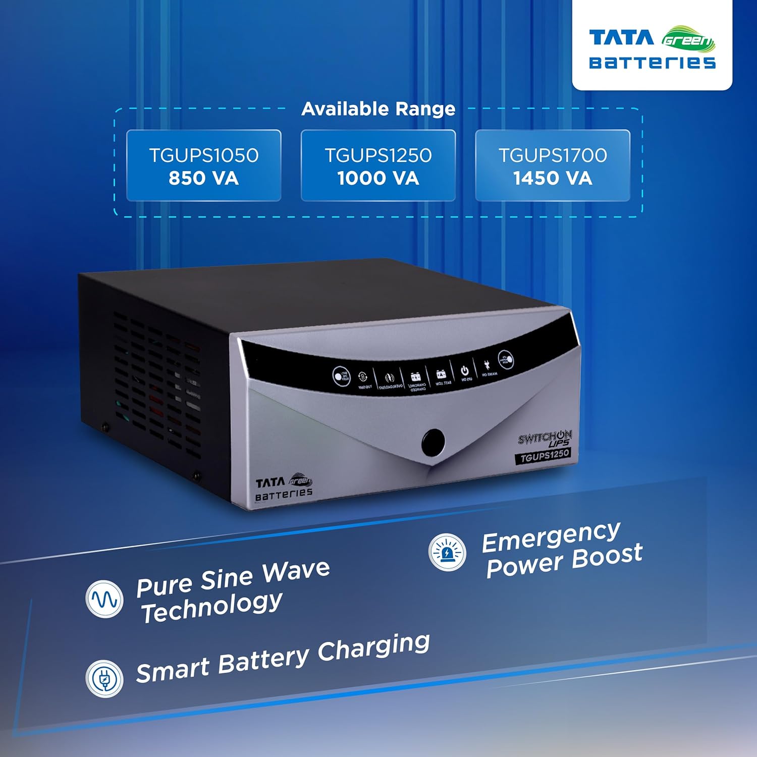 Tata Green Inverter & Battery Combo (Switch ON Pure Sine Wave 1000VA/12V Inverter INTT2800 240AH Tall Tubular Inverter Battery)