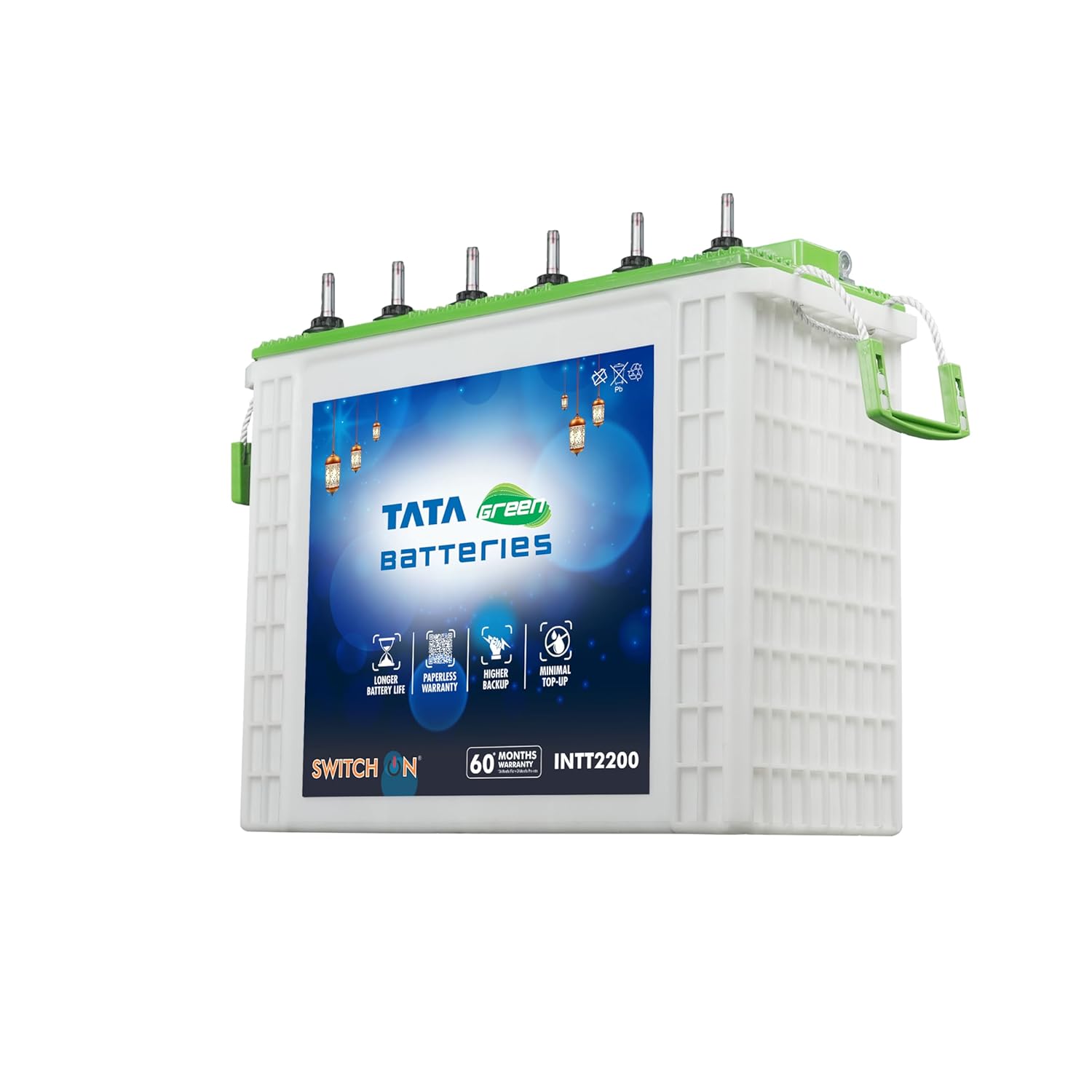 Tata Green Batteries Switch-On INTT2200 180Ah Tall Tubular Inverter Battery With 60 Months Warranty