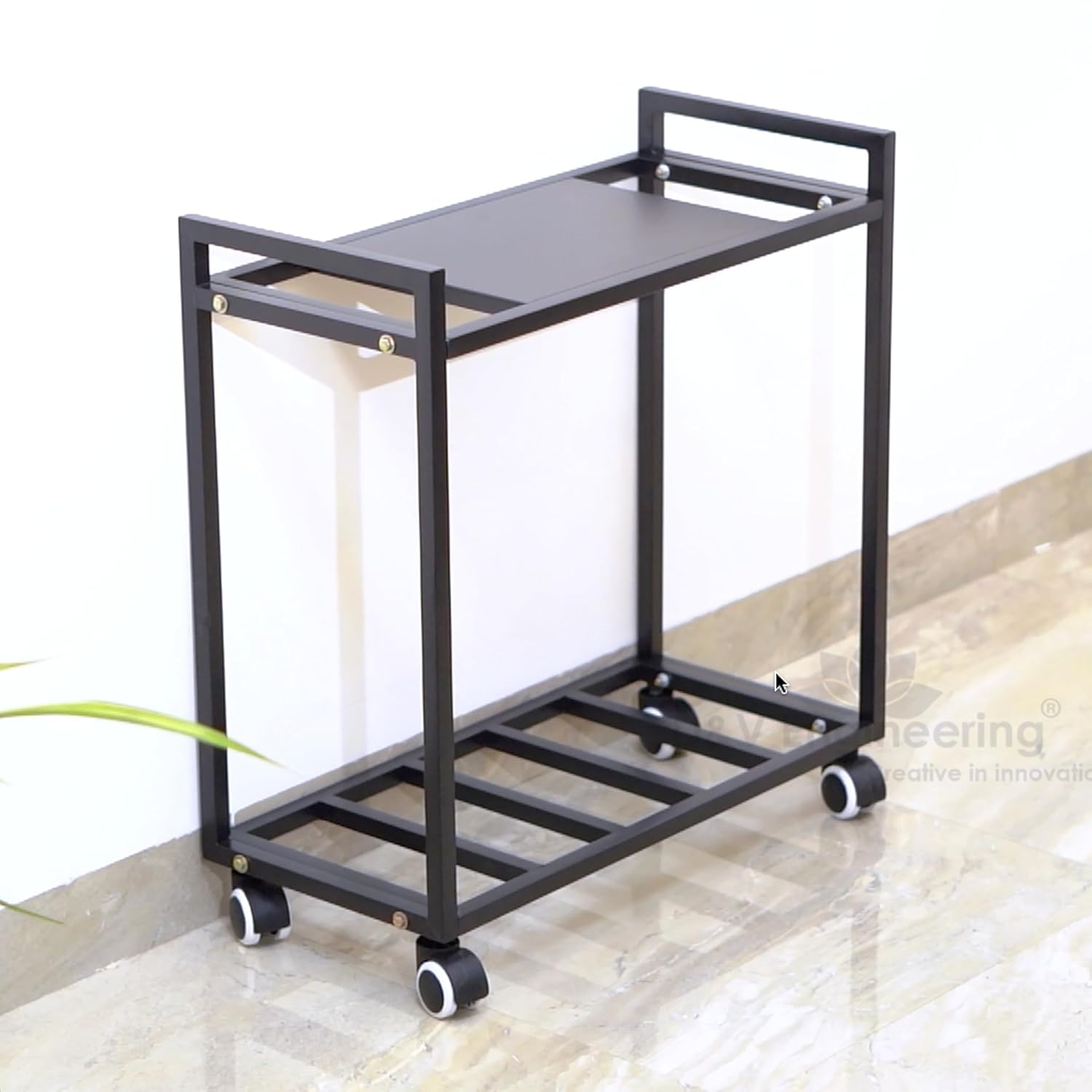 2-Tier Metal UPS Stand for Battery & Inverter with Rolling Caster Wheels | Heavy Duty Mobile Battery Holder for Home, Office, Industrial Use | Max Load 150KG | Single Battery Stand