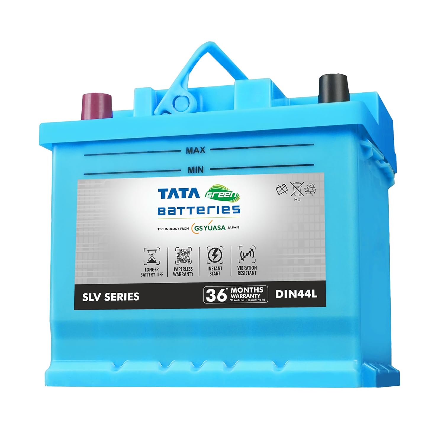 Tata Green Car Battery | SLV DIN44L (12V & 44Ah) | 18 Months Warranty