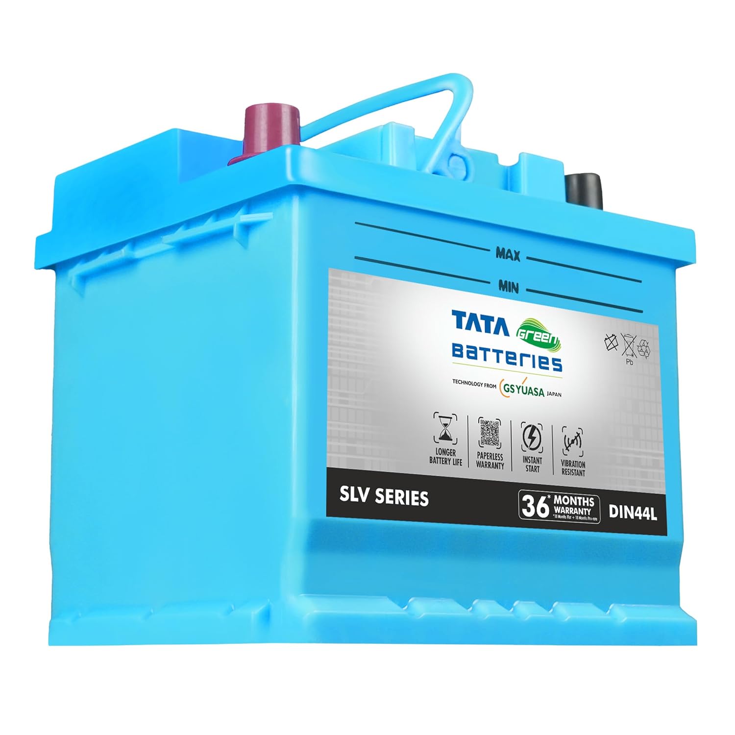 Tata Green Car Battery | SLV DIN44L (12V & 44Ah) | 18 Months Warranty