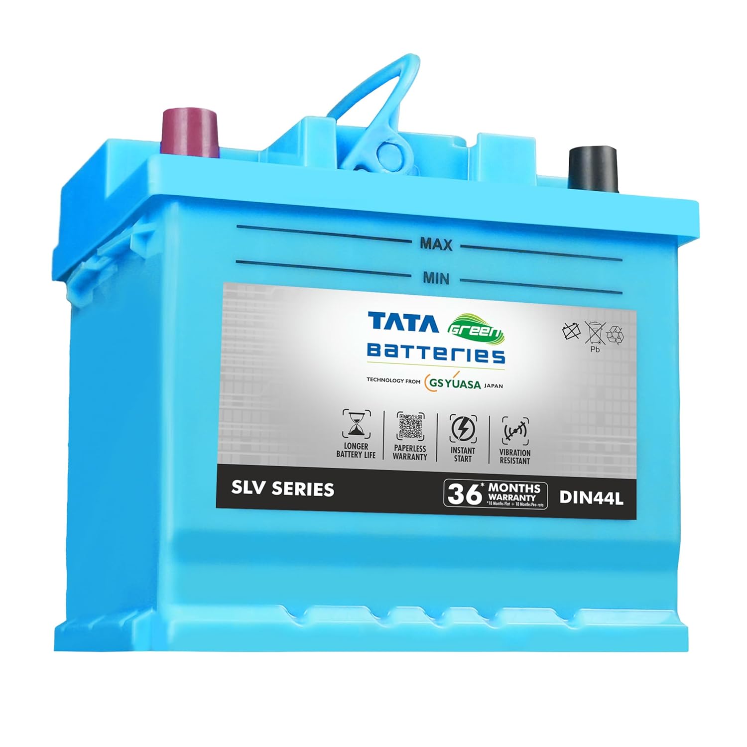 Tata Green Car Battery | SLV DIN44L (12V & 44Ah) | 18 Months Warranty