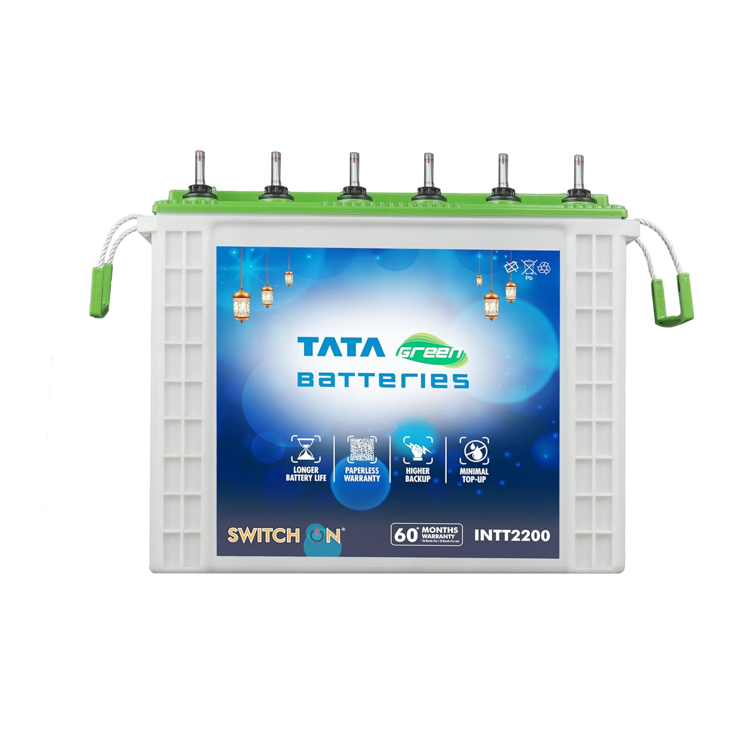 Tata Green Batteries Switch-On INTT2200 180Ah Tall Tubular Inverter Battery With 60 Months Warranty