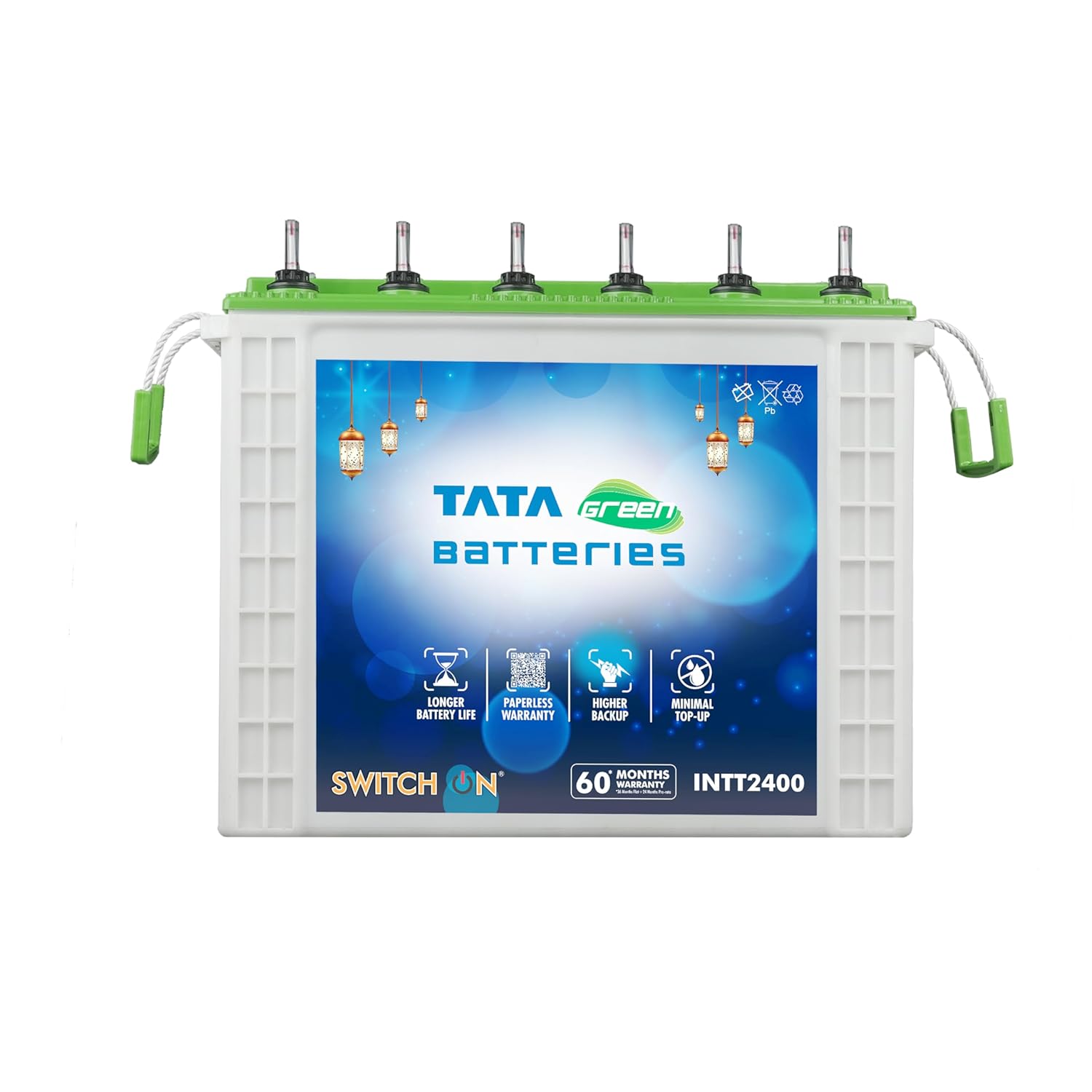 TATA Green Switch-On INTT2400 200AH Tall Tubular Inverter Battery with 60 Months Warranty