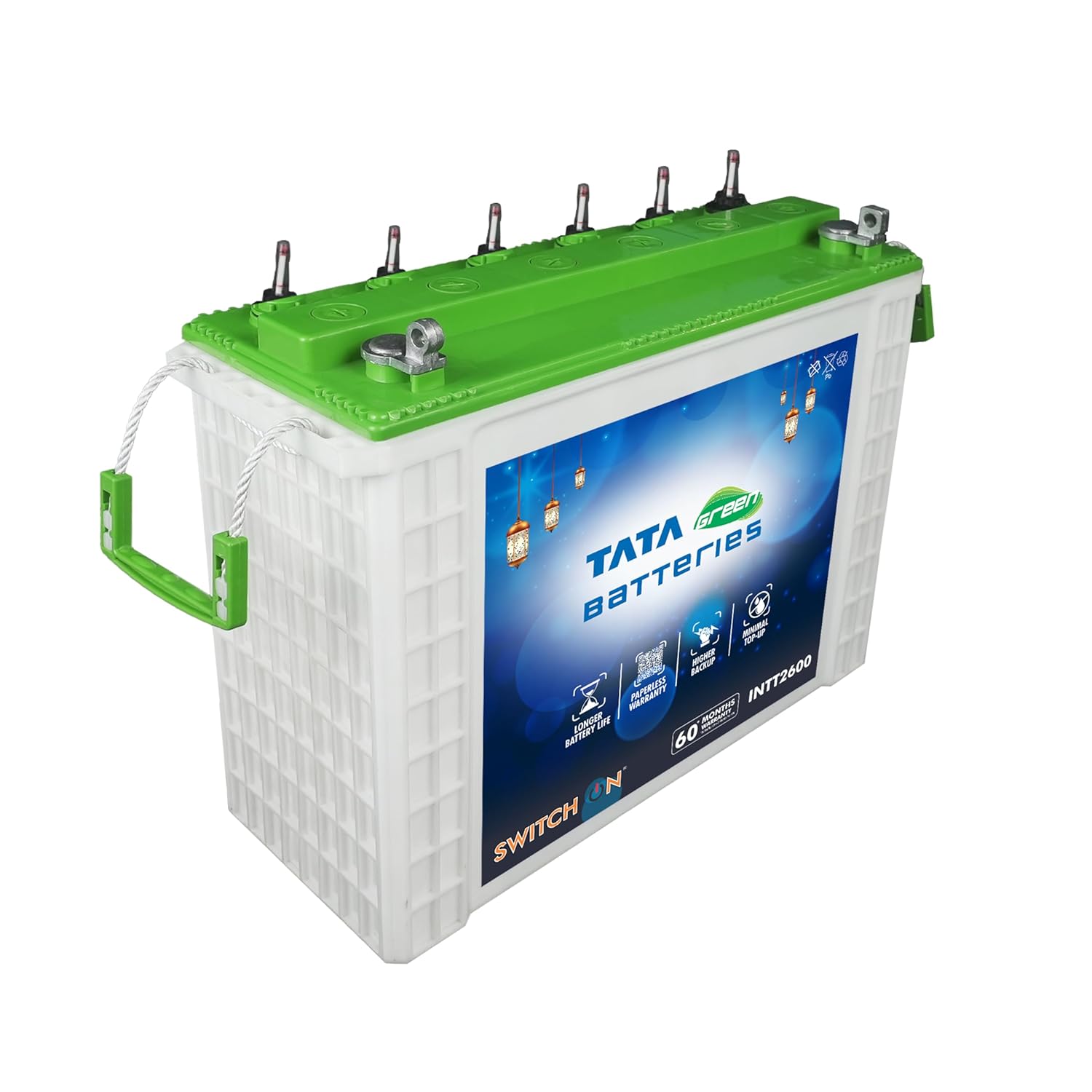 Tata Green Batteries Switch-On Intt2600 220Ah Tall Tubular Inverter Battery With 60 Months Warranty